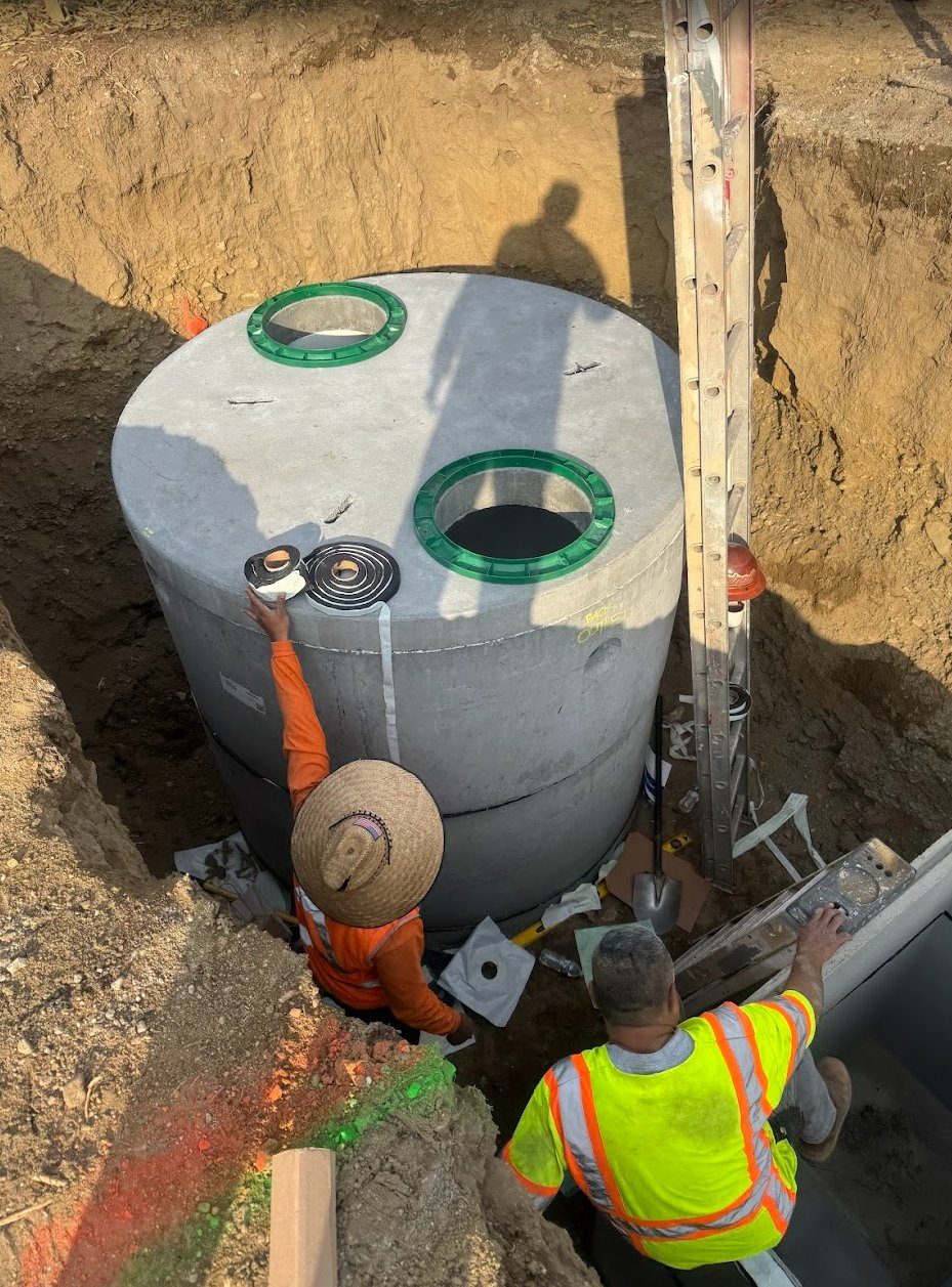 Setting a concrete tank with the crew